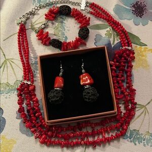 Elegant Red and Black Jewelry Set